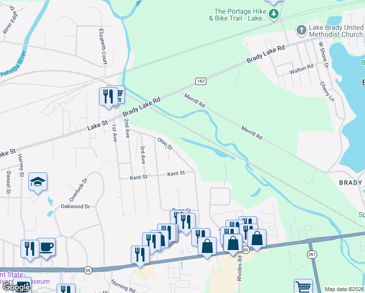 map of restaurants, bars, coffee shops, grocery stores, and more near 6300 Ohio Street in Kent