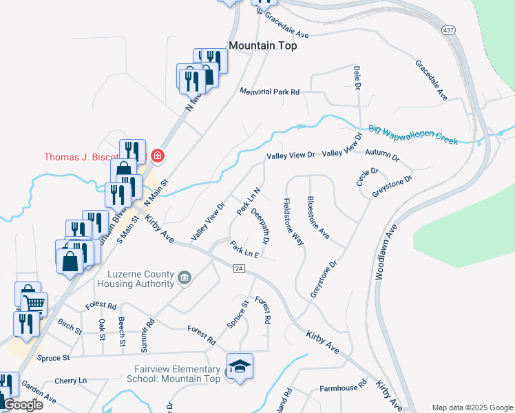 map of restaurants, bars, coffee shops, grocery stores, and more near 87-99 Deerpath Dr in Mountain Top