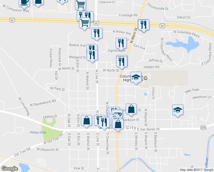 map of restaurants, bars, coffee shops, grocery stores, and more near 358 N Chauncey St in Columbia City