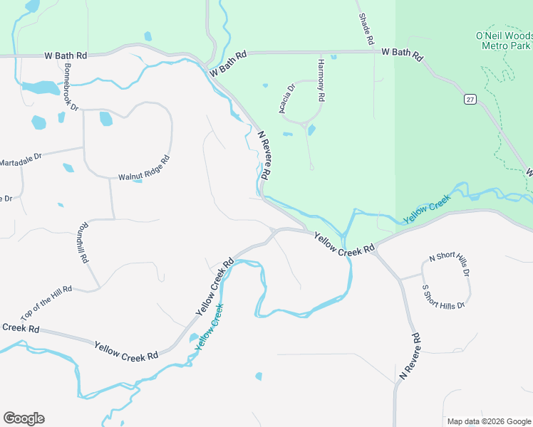 map of restaurants, bars, coffee shops, grocery stores, and more near 2635 Yellow Creek Road in Akron