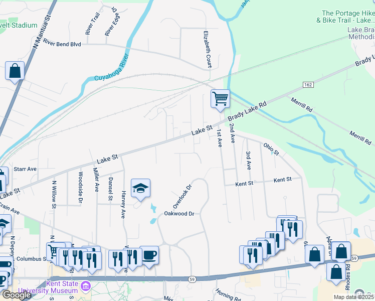 map of restaurants, bars, coffee shops, grocery stores, and more near 577 Perry Street in Kent