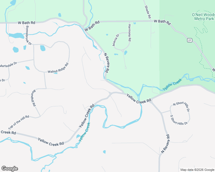 map of restaurants, bars, coffee shops, grocery stores, and more near 2635 Yellow Creek Road in Akron
