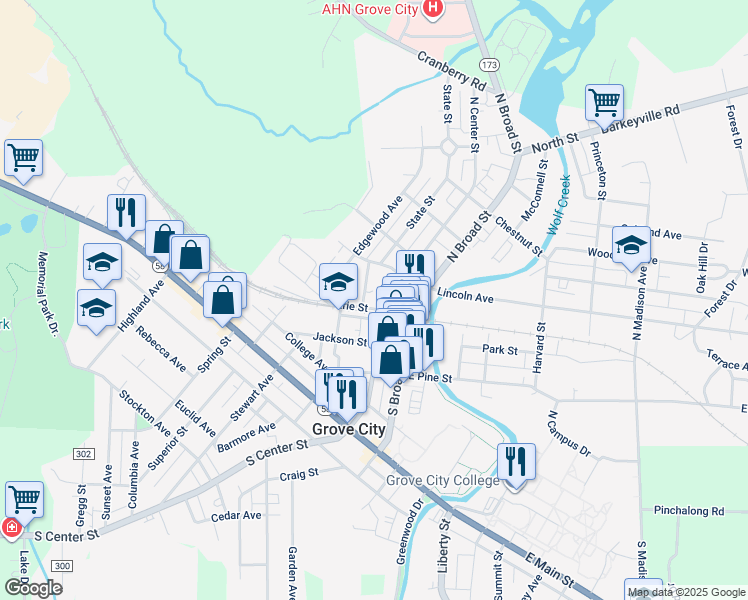 map of restaurants, bars, coffee shops, grocery stores, and more near 230 Blair Street in Grove City
