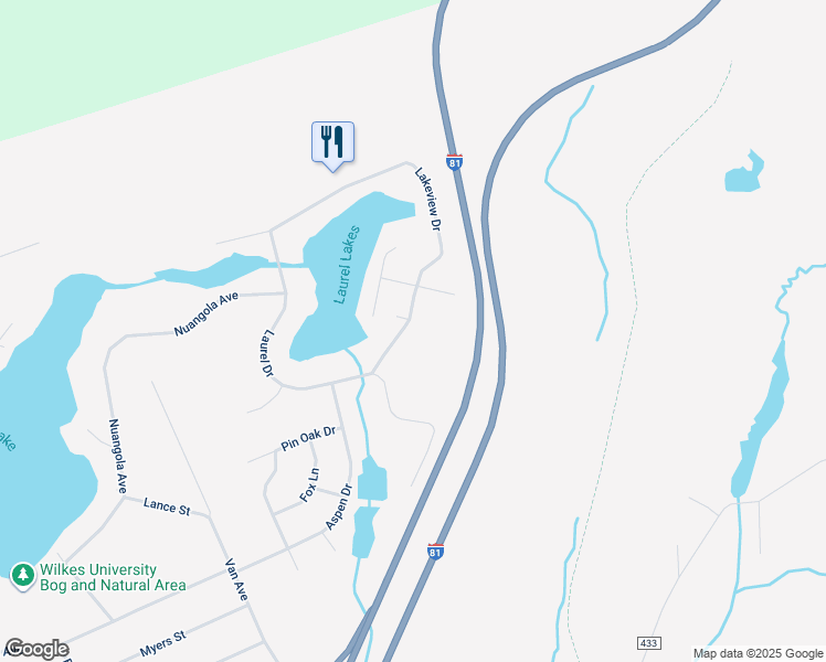 map of restaurants, bars, coffee shops, grocery stores, and more near 1529 Laurel Lakes Drive in Mountain Top