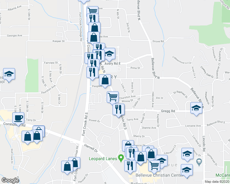 map of restaurants, bars, coffee shops, grocery stores, and more near 205 Galvin Road North in Bellevue