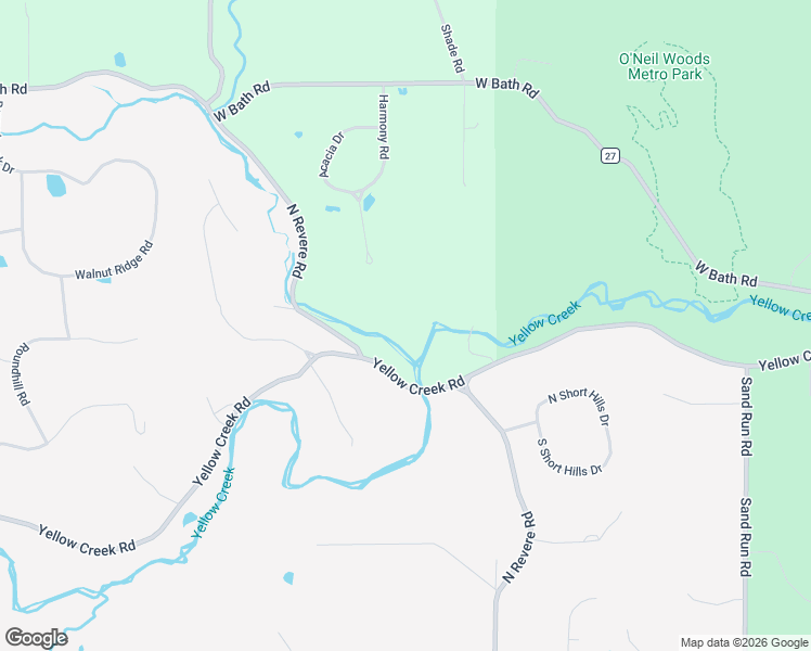 map of restaurants, bars, coffee shops, grocery stores, and more near 2595 Yellow Creek Rd in Akron