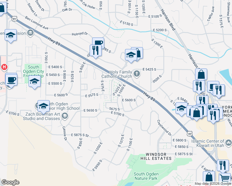map of restaurants, bars, coffee shops, grocery stores, and more near in South Ogden