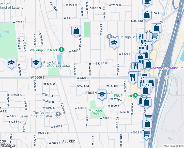map of restaurants, bars, coffee shops, grocery stores, and more near 2269 West 5600 South in Roy