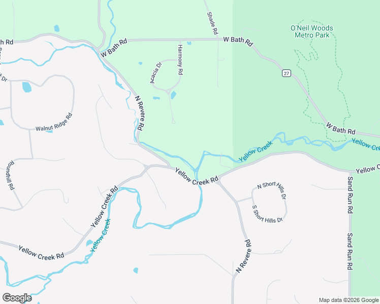 map of restaurants, bars, coffee shops, grocery stores, and more near 2595 Yellow Creek Road in Akron