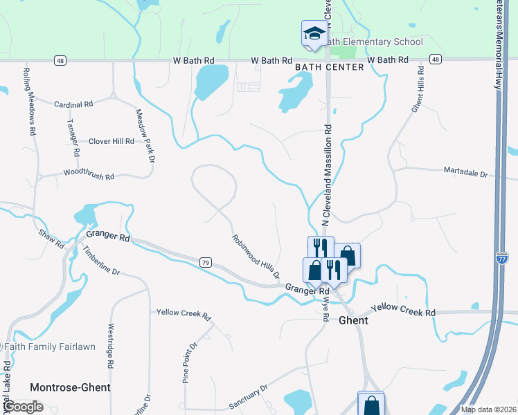 map of restaurants, bars, coffee shops, grocery stores, and more near 3677 Hughstowne Drive in Akron