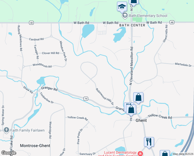 map of restaurants, bars, coffee shops, grocery stores, and more near 915 Robinwood Hills Drive in Akron