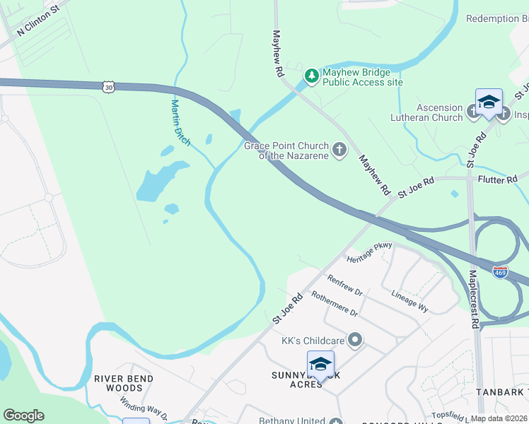 map of restaurants, bars, coffee shops, grocery stores, and more near 8113 Saint Joe Road in Fort Wayne