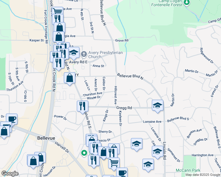 map of restaurants, bars, coffee shops, grocery stores, and more near 1709 Thurston Avenue in Bellevue