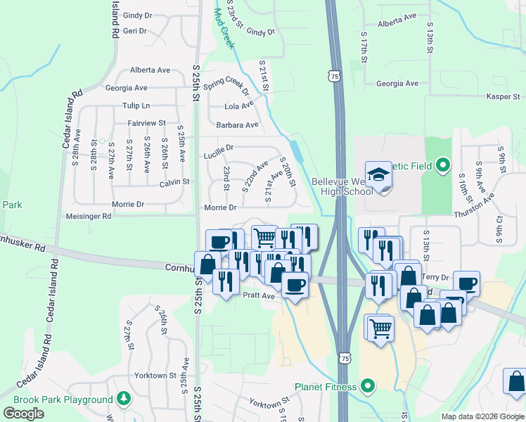 map of restaurants, bars, coffee shops, grocery stores, and more near 2011 Morrie Drive in Bellevue
