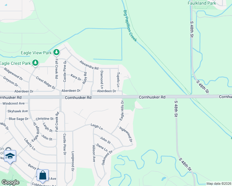 map of restaurants, bars, coffee shops, grocery stores, and more near 5300 Cornhusker Road in Papillion