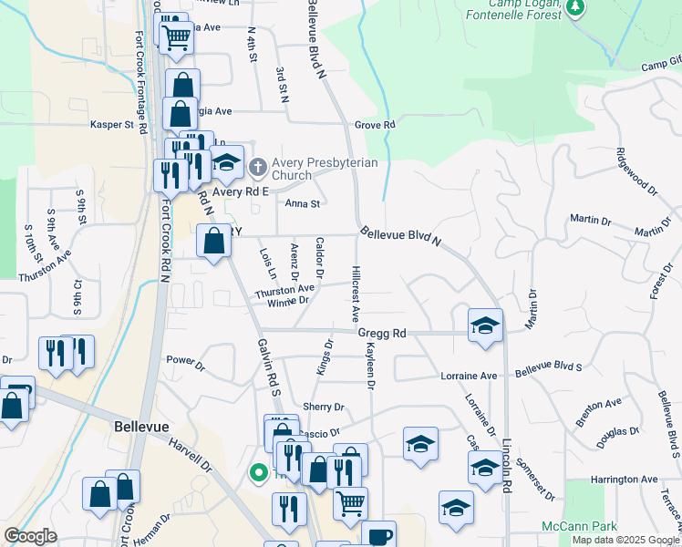 map of restaurants, bars, coffee shops, grocery stores, and more near 1709 Thurston Avenue in Bellevue
