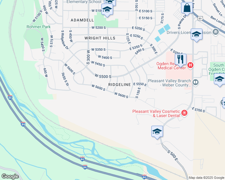 map of restaurants, bars, coffee shops, grocery stores, and more near 5581 South 100 West in Ogden