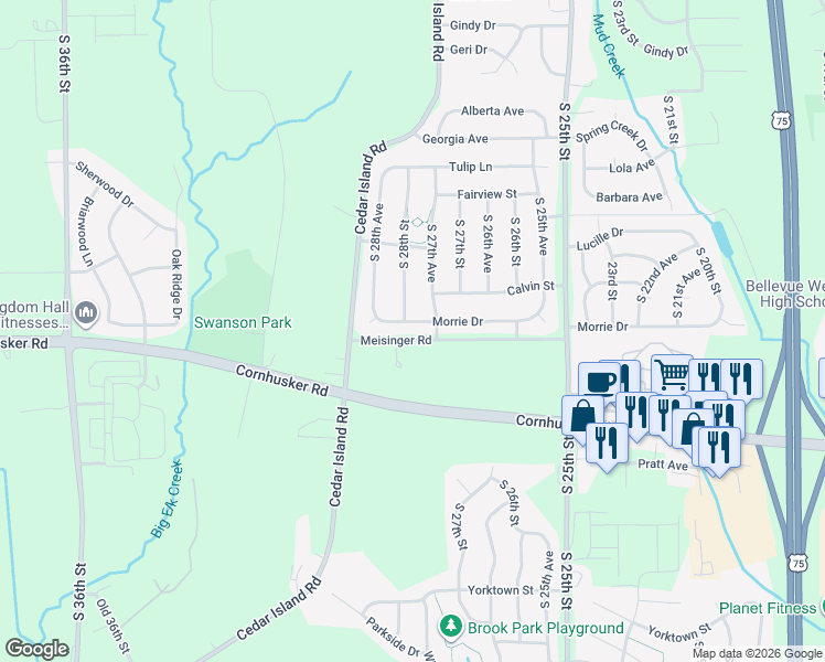 map of restaurants, bars, coffee shops, grocery stores, and more near 2713 Morrie Drive in Bellevue