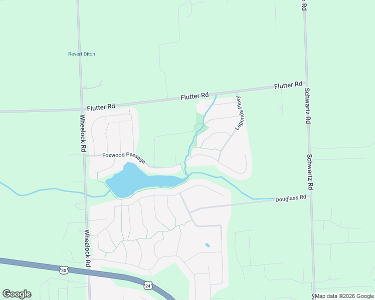 map of restaurants, bars, coffee shops, grocery stores, and more near 9900 Flutter Road in Fort Wayne