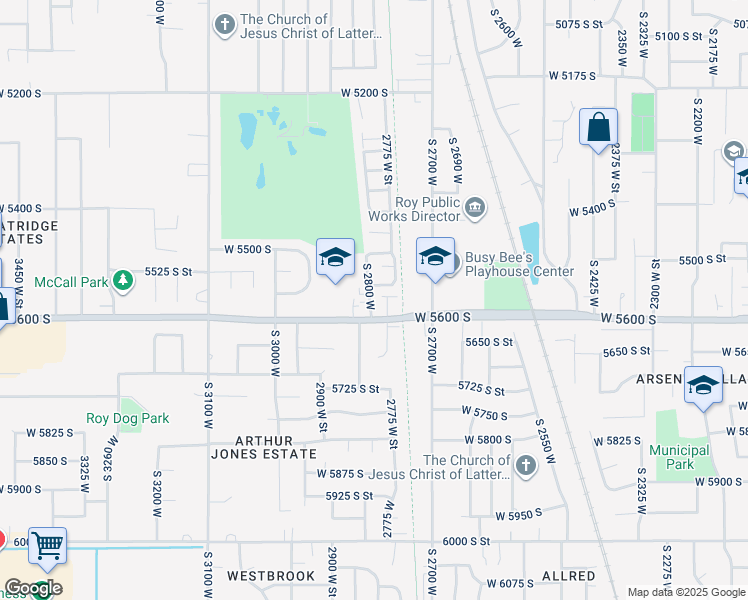 map of restaurants, bars, coffee shops, grocery stores, and more near 2775 West 5600 South in Roy