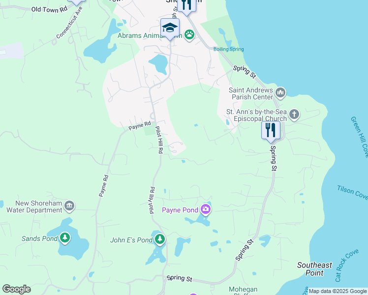 map of restaurants, bars, coffee shops, grocery stores, and more near 1653 Pilot Hill Road in New Shoreham