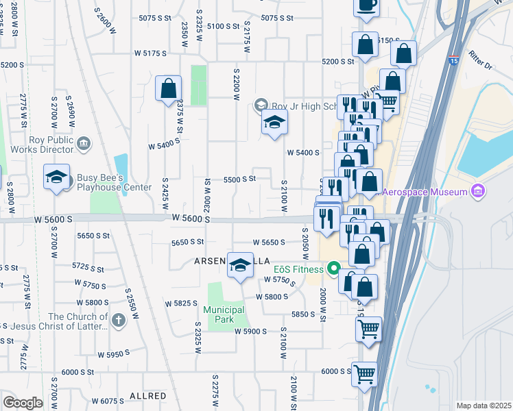 map of restaurants, bars, coffee shops, grocery stores, and more near 5573 South 2150 West in Roy