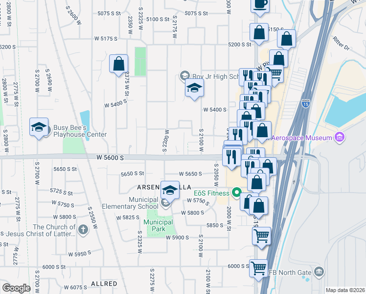 map of restaurants, bars, coffee shops, grocery stores, and more near 5573 South 2150 West in Roy