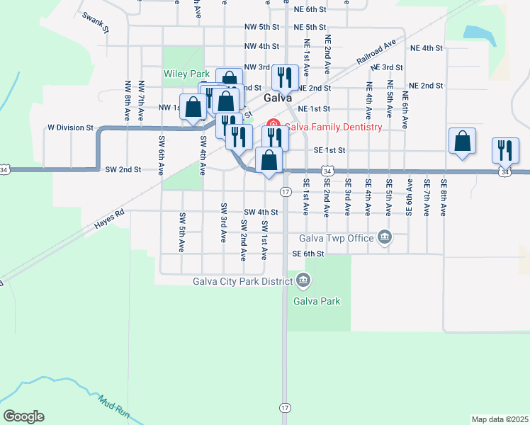 map of restaurants, bars, coffee shops, grocery stores, and more near 400 Southwest 1st Avenue in Galva