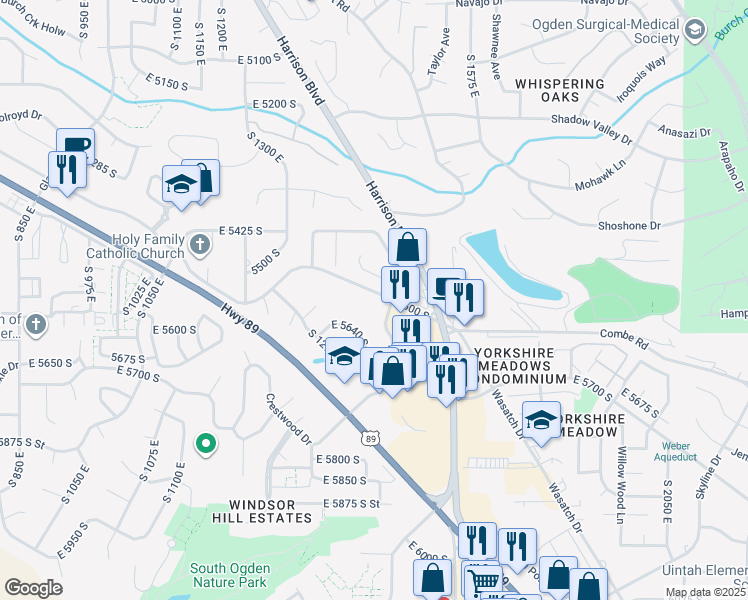 map of restaurants, bars, coffee shops, grocery stores, and more near 1459 East 5600 South in South Ogden