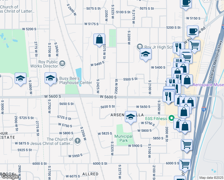 map of restaurants, bars, coffee shops, grocery stores, and more near 5568 South 2350 West in Roy