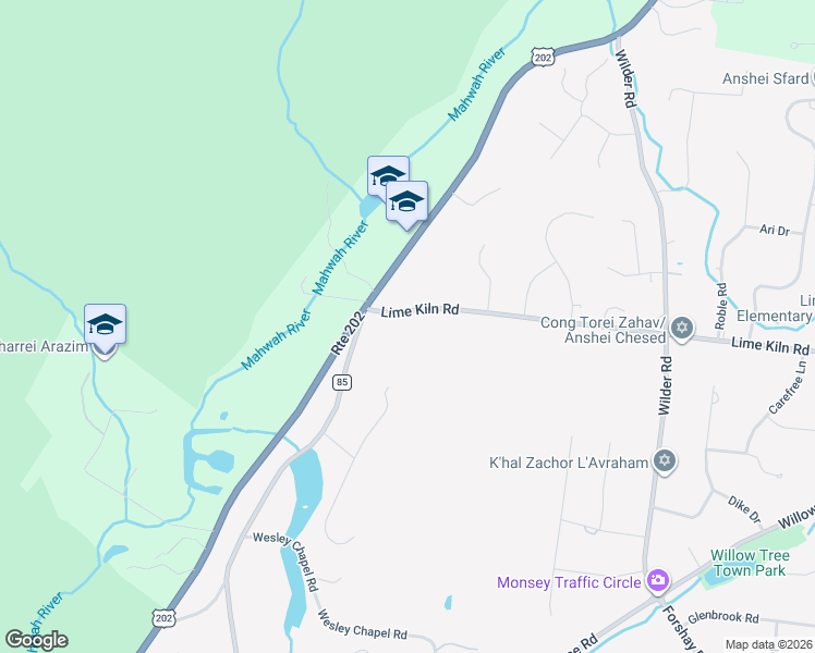 map of restaurants, bars, coffee shops, grocery stores, and more near 107 Lime Kiln Road in Suffern