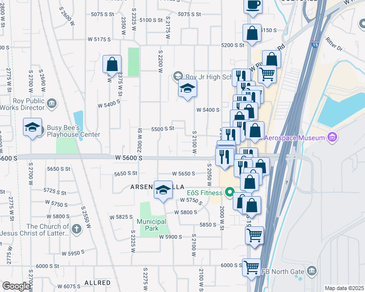 map of restaurants, bars, coffee shops, grocery stores, and more near 5545 South 2100 West in Roy
