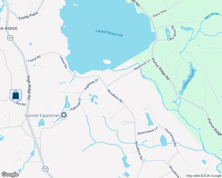 map of restaurants, bars, coffee shops, grocery stores, and more near 31 Reservoir Lane in Stamford
