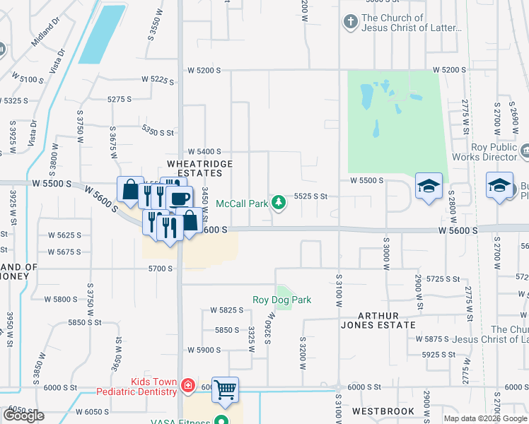 map of restaurants, bars, coffee shops, grocery stores, and more near 5559 South 3275 West in Roy