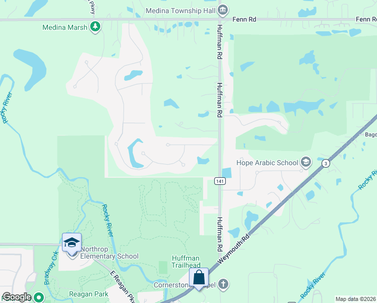 map of restaurants, bars, coffee shops, grocery stores, and more near 4017 Sunset Drive in Medina
