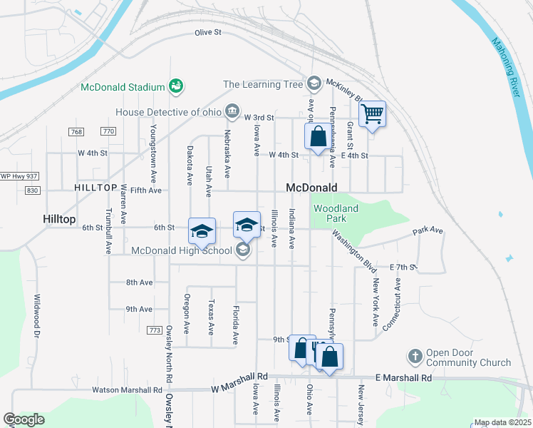 map of restaurants, bars, coffee shops, grocery stores, and more near in McDonald