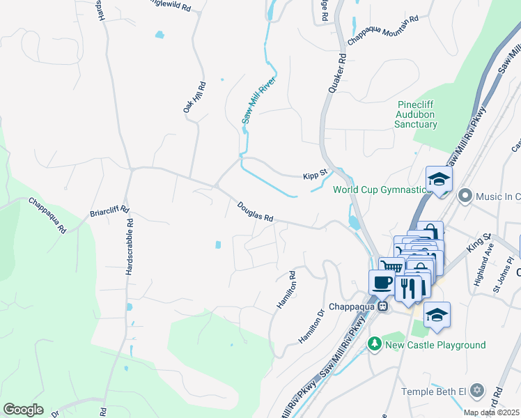 map of restaurants, bars, coffee shops, grocery stores, and more near 169 Douglas Road in Chappaqua