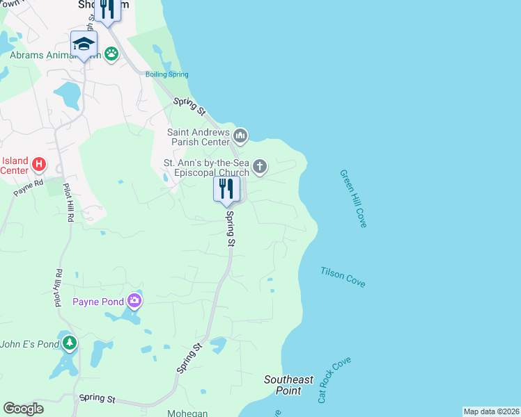 map of restaurants, bars, coffee shops, grocery stores, and more near 293 Spring Street in New Shoreham