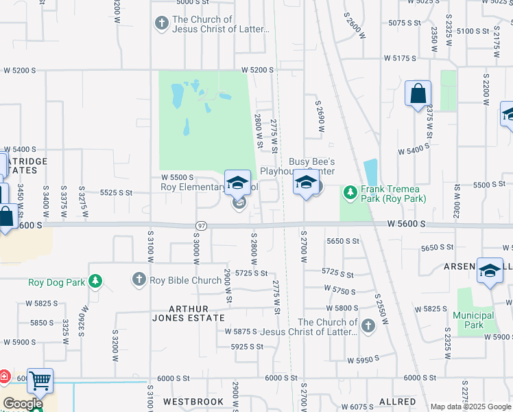 map of restaurants, bars, coffee shops, grocery stores, and more near 5553 South 2800 West in Roy
