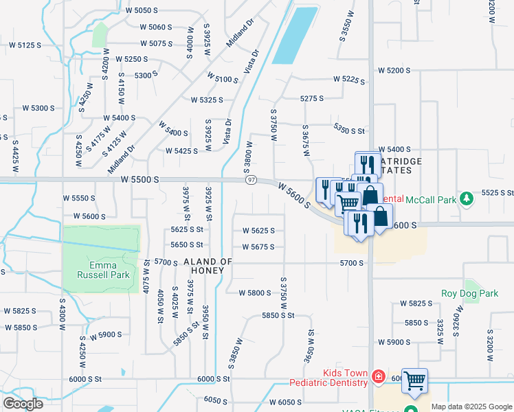 map of restaurants, bars, coffee shops, grocery stores, and more near 5556 South 3800 West in Roy