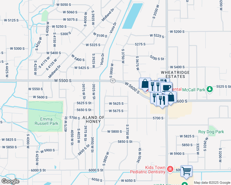 map of restaurants, bars, coffee shops, grocery stores, and more near 5556 South 3800 West in Roy