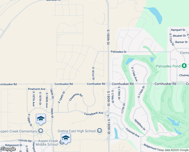 map of restaurants, bars, coffee shops, grocery stores, and more near South 181st Street in Omaha