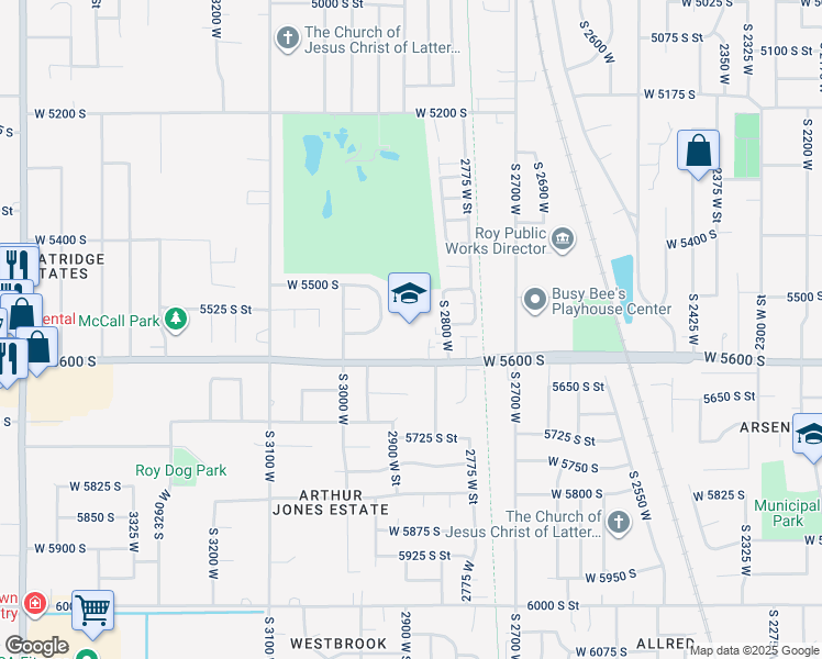 map of restaurants, bars, coffee shops, grocery stores, and more near 2888 West 5600 South in Roy