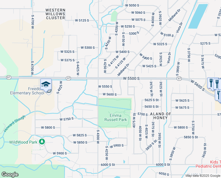map of restaurants, bars, coffee shops, grocery stores, and more near 5540 4225 West in Roy