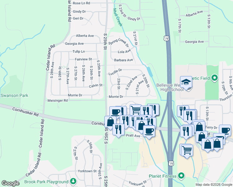 map of restaurants, bars, coffee shops, grocery stores, and more near 9710 23rd Street in Bellevue