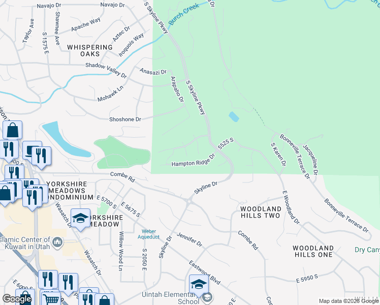 map of restaurants, bars, coffee shops, grocery stores, and more near 5538 Elderberry Court in Ogden