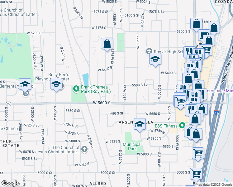 map of restaurants, bars, coffee shops, grocery stores, and more near 5547 2350 West Street in Roy