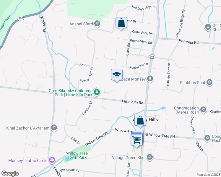 map of restaurants, bars, coffee shops, grocery stores, and more near 35 Lime Kiln Road in Suffern