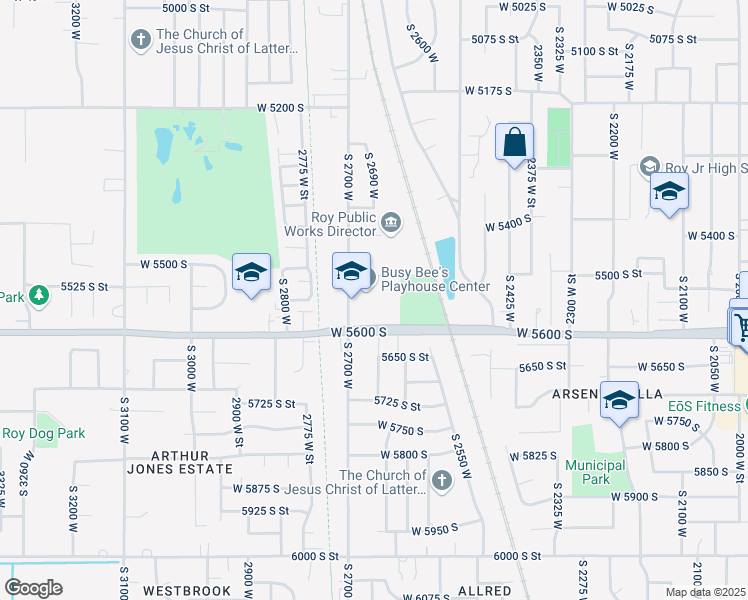 map of restaurants, bars, coffee shops, grocery stores, and more near 2700 West 5600 South in Roy