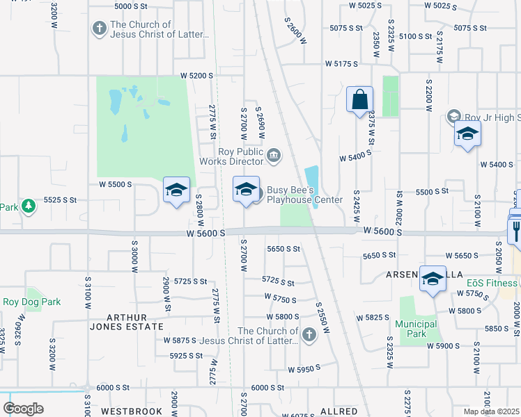 map of restaurants, bars, coffee shops, grocery stores, and more near 2700 West 5600 South in Roy